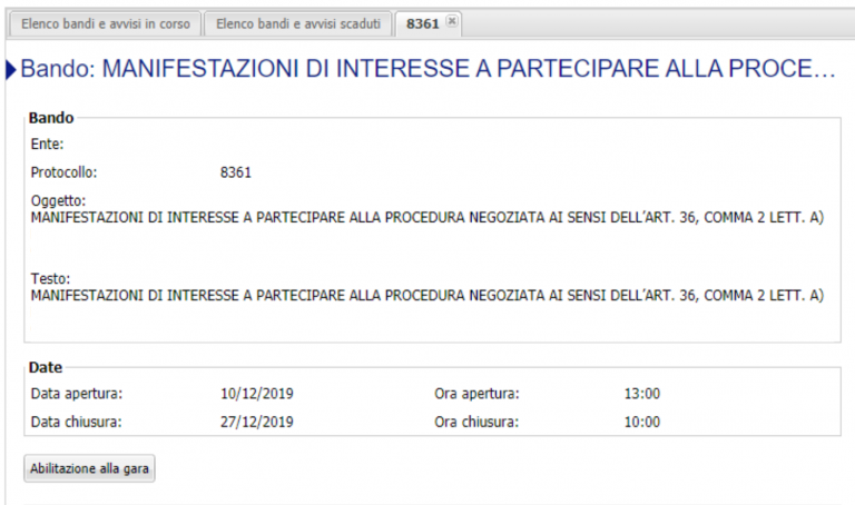 Visualizza Le Procedure D Acquisto Della Stazione Appaltante